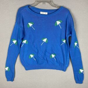 Gilly Hicks Sydney Womens Size Large Blue Cropped Umbrella Summer Print Sweater